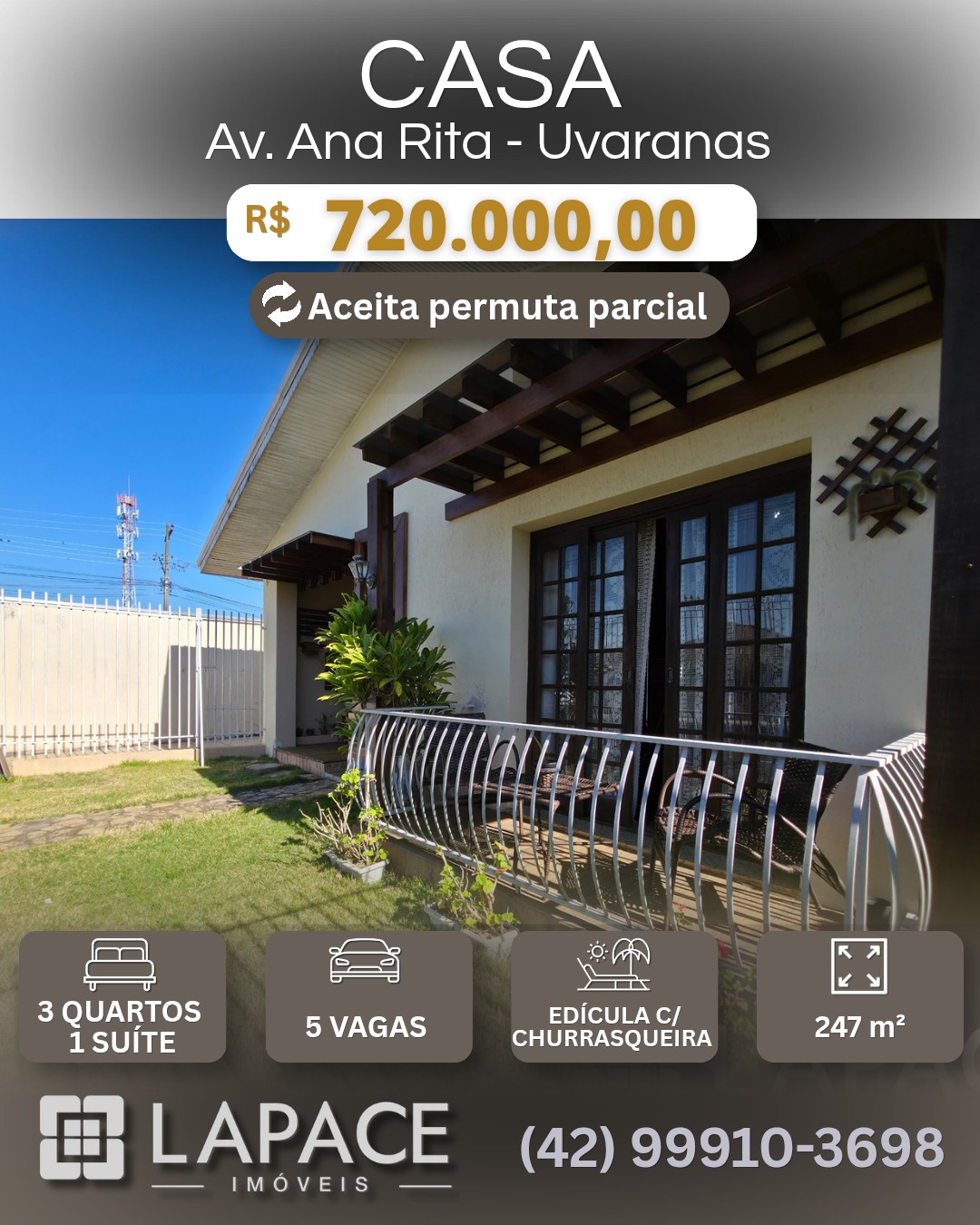 CASA COM 3 QUARTOS, 1 SUÍTE, EDÍCULA COMPLETA E 5 VAGAS DE GARAGEM, NA AV. ANA RITA, UVARANAS, PONTA GROSSA PR — foto 29